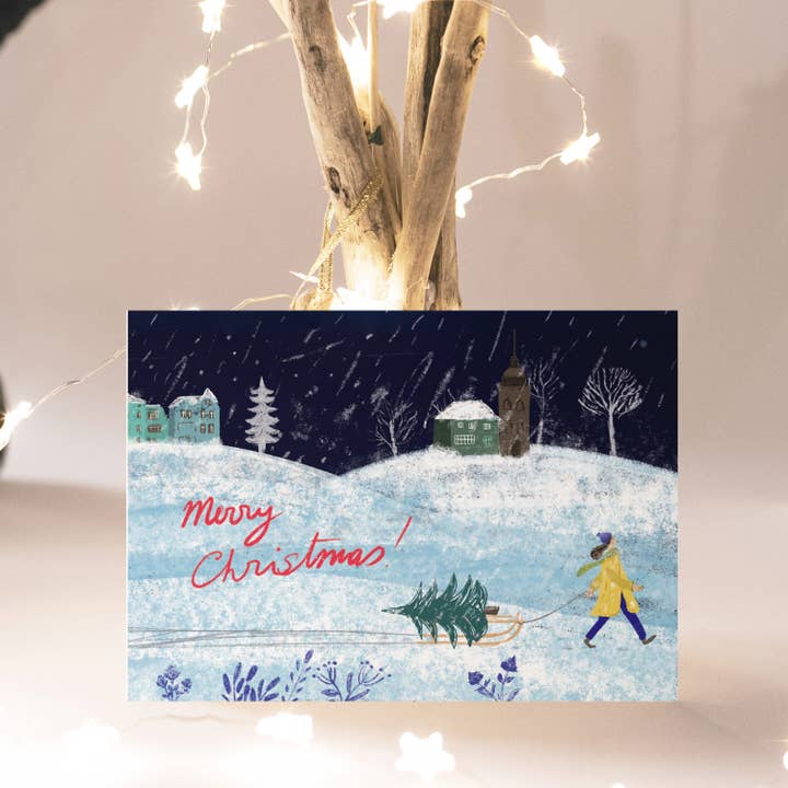 Kerstkaart „Mrs. Sleigh” postkaart Merry Christmas voor wholesale door Elena Klein