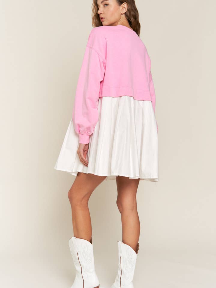 Pink Colorblock Terry Pleated Mini Dress for wholesale on Faire