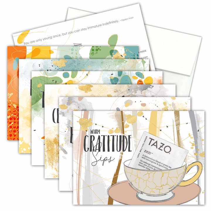 COLECCIÓN DE TARJETAS DE FELICITACIÓN CON BOLSITAS DE TÉ AUTÉNTICAS - Art & Sips para venta al por mayor de The Creative Idea Shop