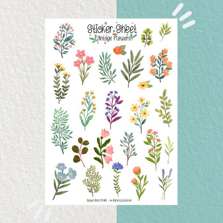 Split Moon Studios - Wholesale Sticker - Sticker Sheet Vintage Flowers- Bullet Journal Stickers0