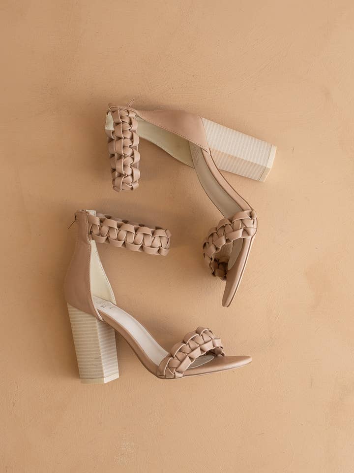 The Melody Dusty Nude | Braided Two Band Block Heel for wholesale on Faire3
