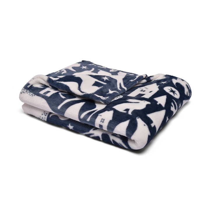 Scandi Animals Navy fleeceplaid 120 x 150 cm fra UW Home for engroshandel hos UW Home