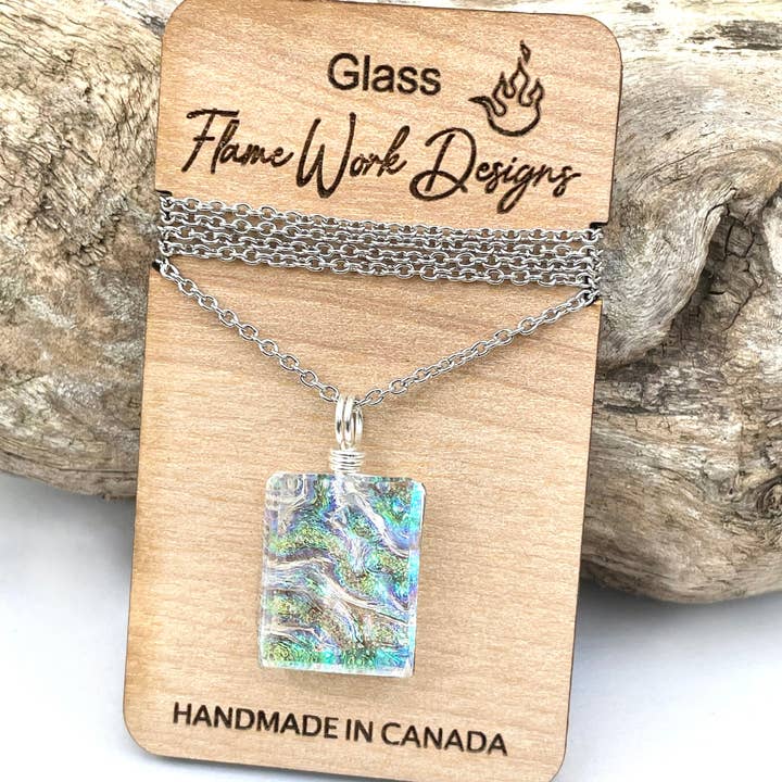 Dichroic Glass Pendant - Rainbow Clear for wholesale by Flame Work Designs - Glass Jewelry