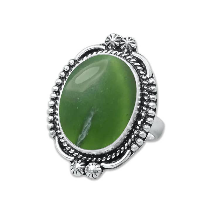 Handmade Jewels - Wholesale Cocktail/Statement Ring - Nephrite Jade Rings – Handmade, Silver-Plated, Bohemian (Made To Order)8