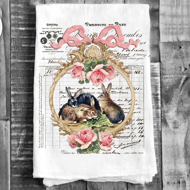 Torchon de cuisine Vintage Lapin français de Pâques pour la vente par Avery Lane Gifts