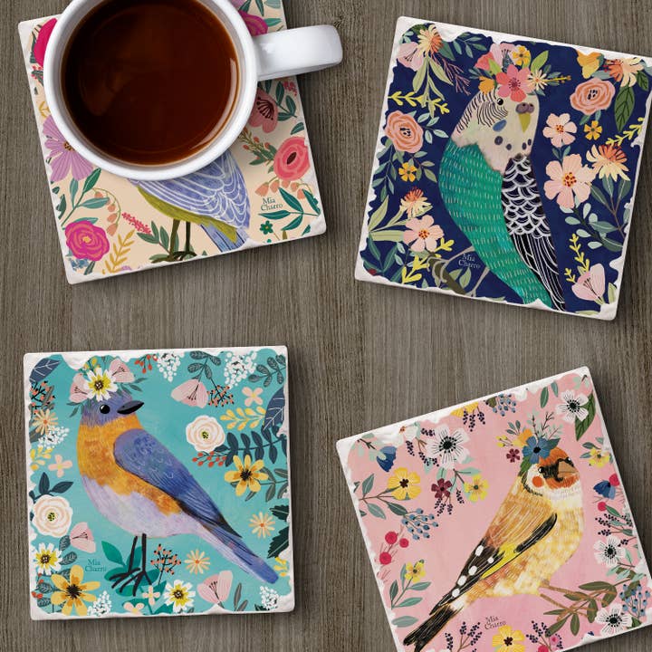 CounterArt/Highland Home/Thirstystone - Wholesale Coasters - "Floral Birds" 4 Pack Assorted Image Coaster Set5