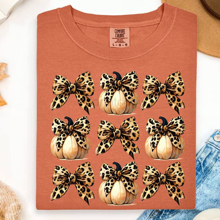 Leopard Bow Pumpkins DTF Heat Transfer for wholesale by Trendy Transfers