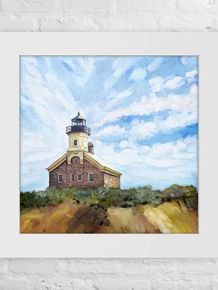 Block Island North Lighthouse Happy Square™ for wholesale by Cathy Walters Art