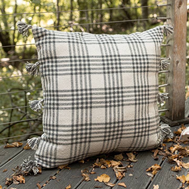 Remi 30x30 Plaid Oversized Outdoor Pillow Gray Fall Decor for wholesale by Foreside Home & Garden