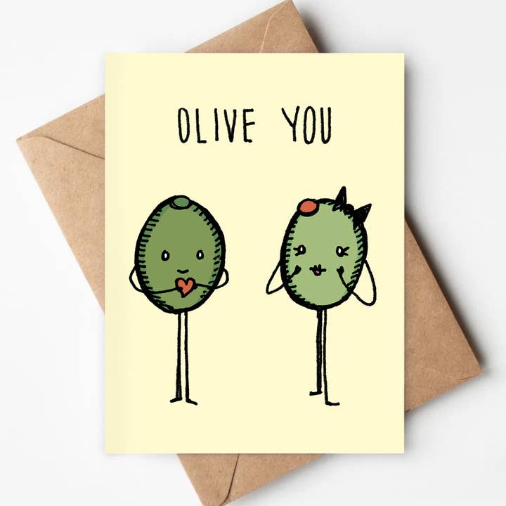 Carte écologique Olive You - Anniversaire, Saint-Valentin, Amour pour la vente par Jenna's Doodles
