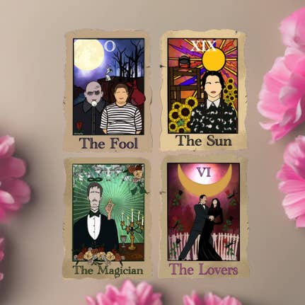 The Addams Family Tarot Stickers for wholesale by Sable Satin Moon Shop