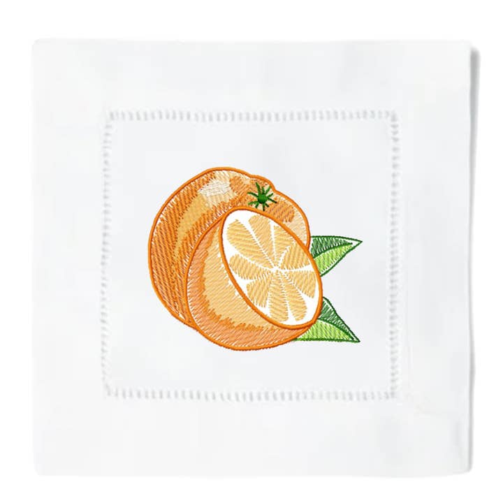Orange Cocktail Napkins for wholesale by Blythe Embroidery Co.