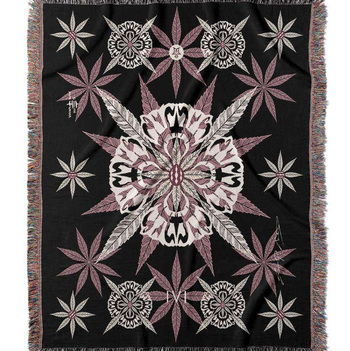 Sean Martorana - Wholesale Throw Blanket - IVI Cannabis and Poppy Floral Jacquard Woven Blanket1