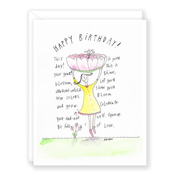 'Blossom Girl Birthday Card' greeting card by Sandy Gingras for wholesale by Sweet Gumball Inc.