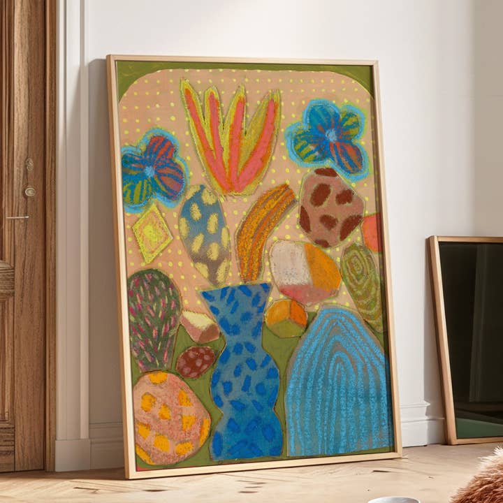 Rock Prickly Pear Cactus Collage Print for wholesale by El Baker Art