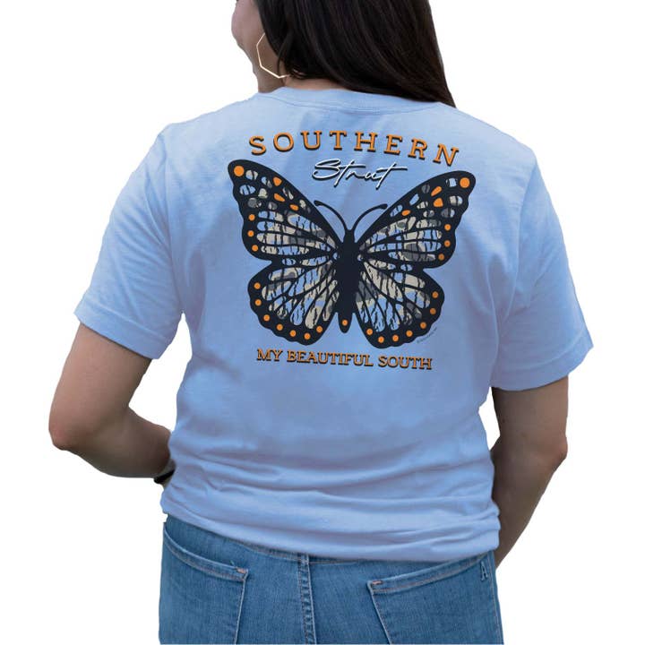 CAMO BUTTERFLY Tee – Southern Strut Women’s Graphic Shirt for wholesale by Southern Strut