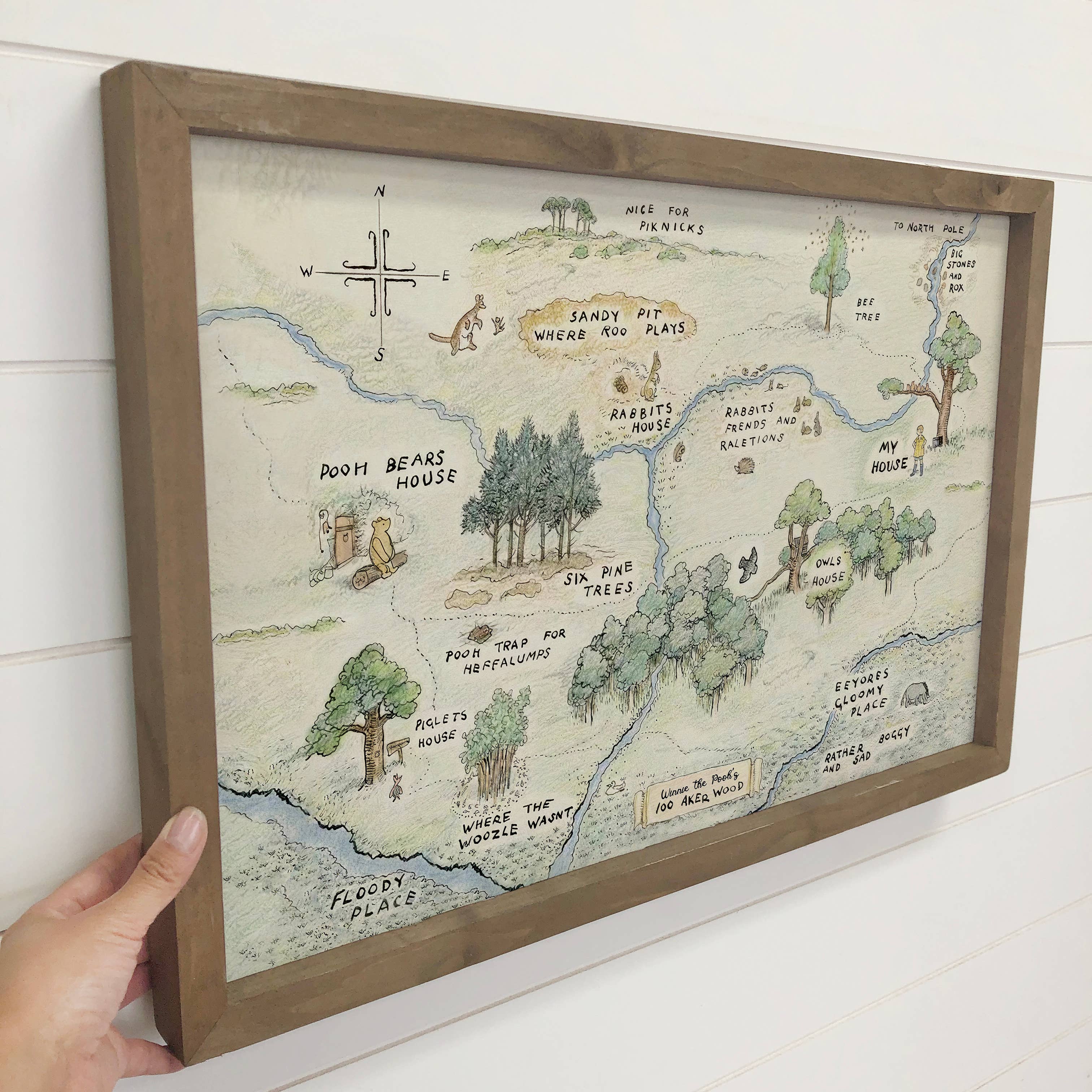 Hangout Home - Wholesale Art Print - Winnie the Pooh Vintage Map - Disney Canvas Art - Wood Frame3