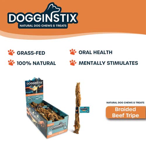 Dogginstix - Wholesale Pet Treats - Dog - 12" Braided Beef Tripe Sticks