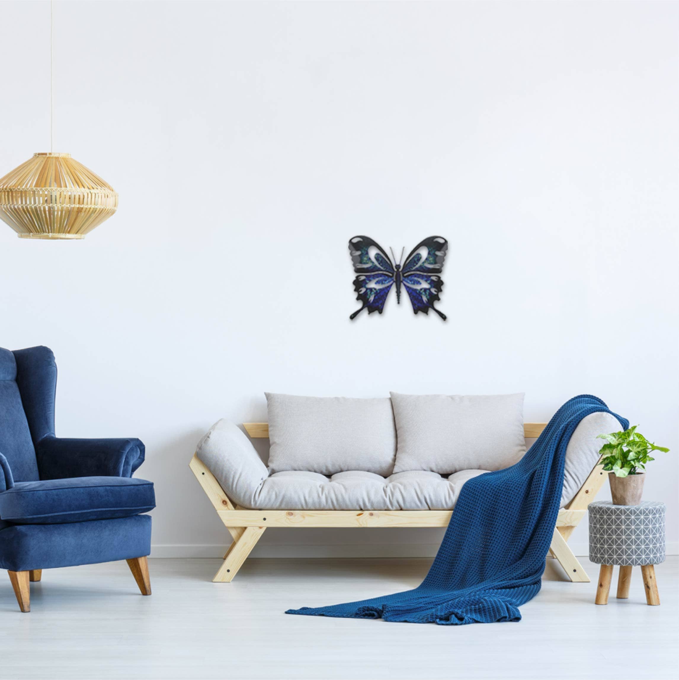 Next Innovations - Vente Décoration murale - Art mural en métal, papillon, taille moyenne, bleu/noir2