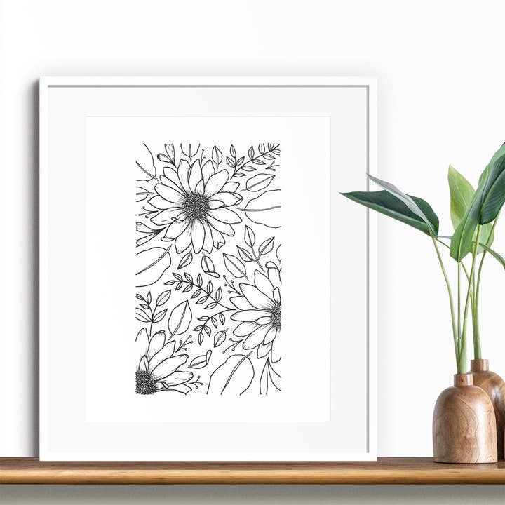 Moody Botanicals | Impression florale au trait pour la vente par Rosa V Design