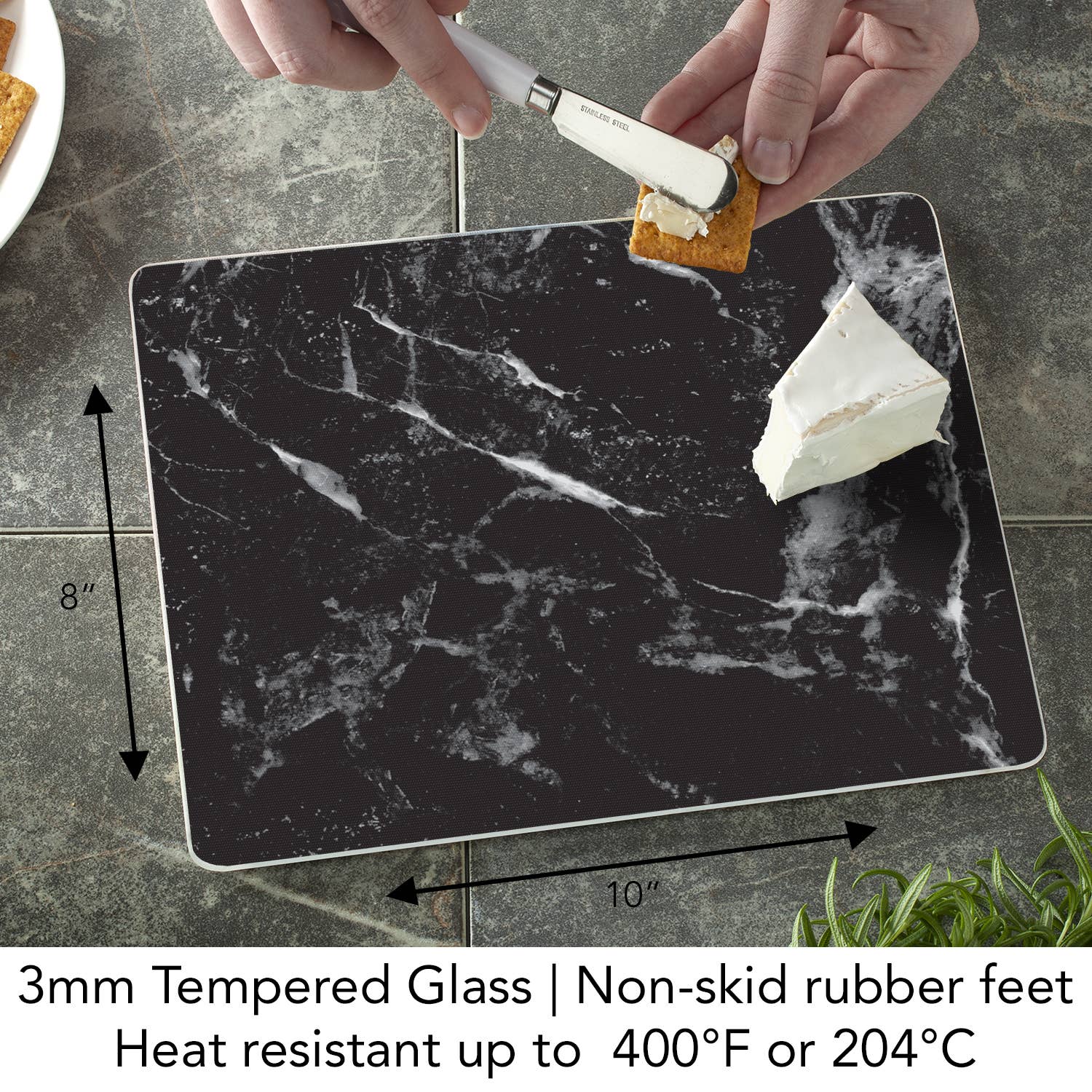 CounterArt/Highland Home/Thirstystone - Wholesale Cutting Board - Black Marble Design 10” x 8” Tempered Glass Cutting Board2