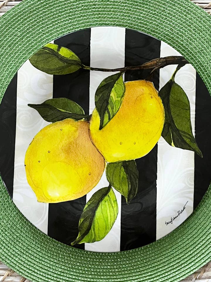 Lemon Branch Striped Bamboo Dinner Plate for wholesale by Bamboo Table