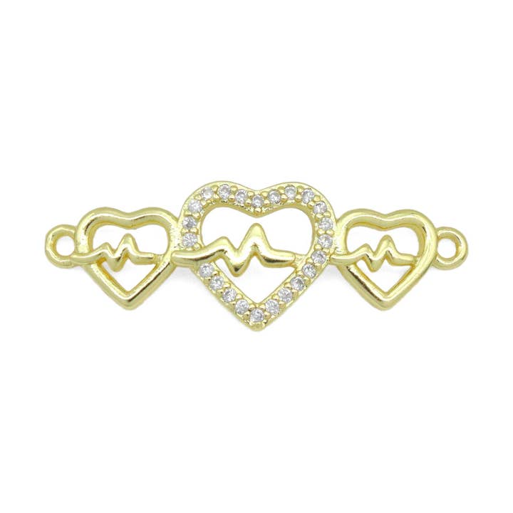Triple Electrical Heart Charm connector, Sku#LK1064 for wholesale by BestBeads&Beyond