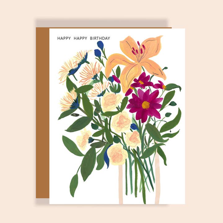 Happy Birthday | Flowers in a Vase Birthday Greeting Card for wholesale by Leena Shanbhag Art