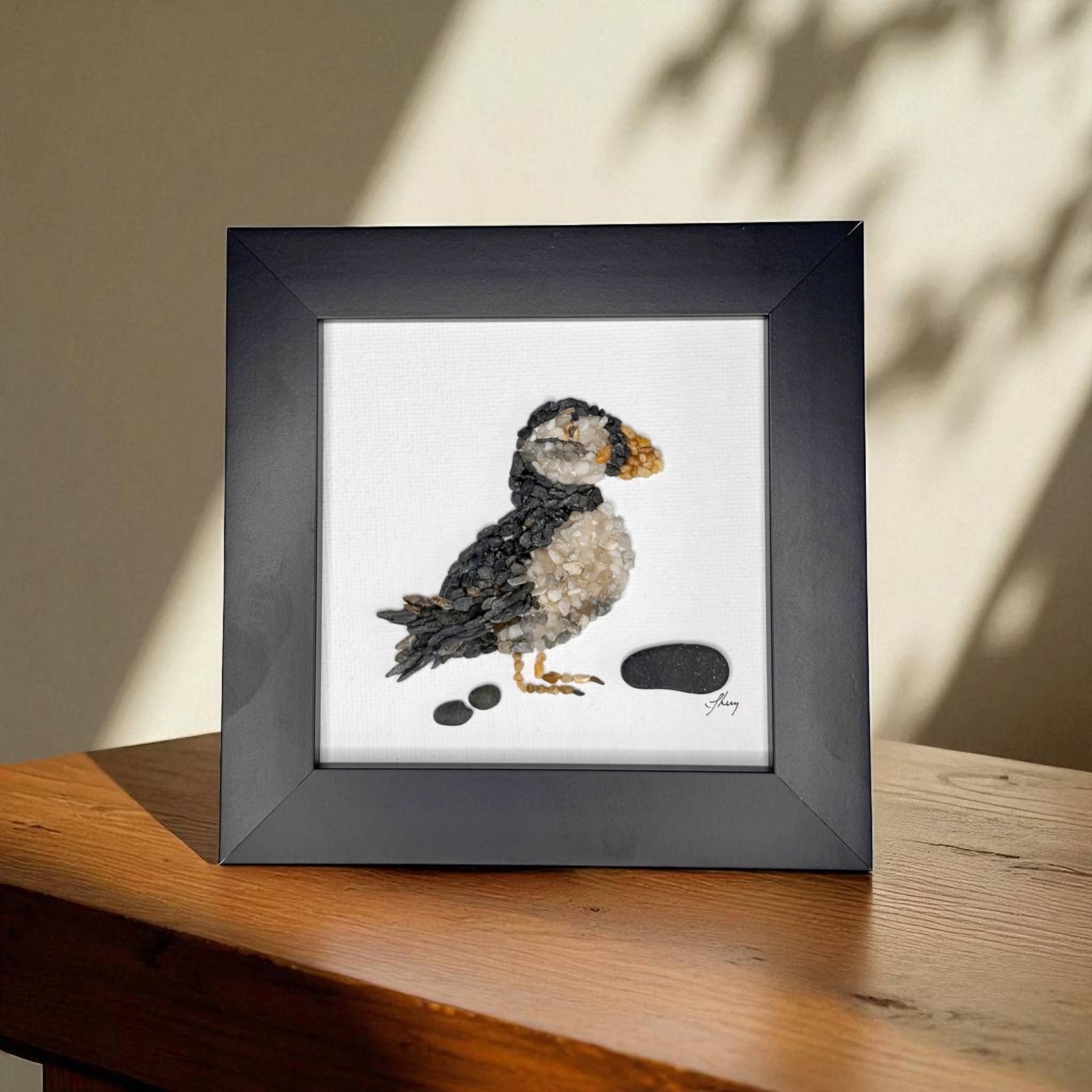 Coastal art co. - Wholesale Sculpture - Puffin Bird Mini Mosaic Pebble Art (4x4 Original)