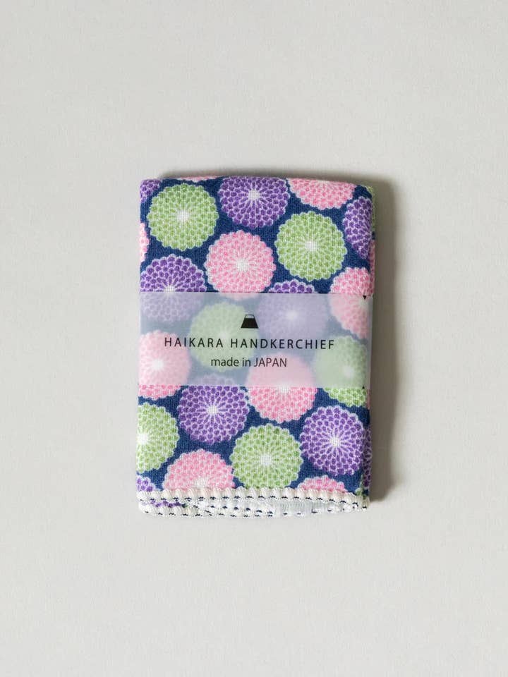 Haikara Little Handkerchief - Kiku, Navy for wholesale by Morihata International Ltd. Co.