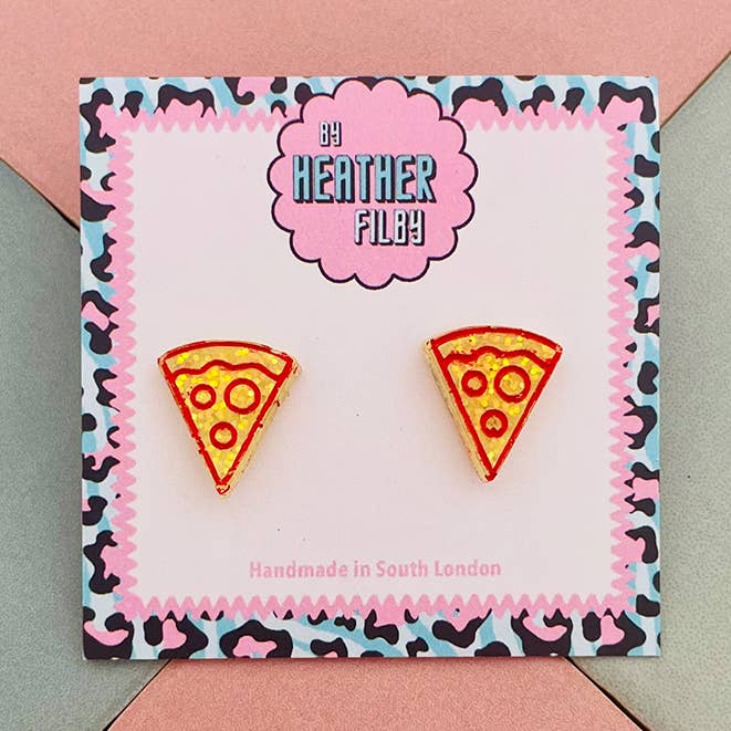 Pizza Slice Glitter Stud Earrings for wholesale by By Heather Filby
