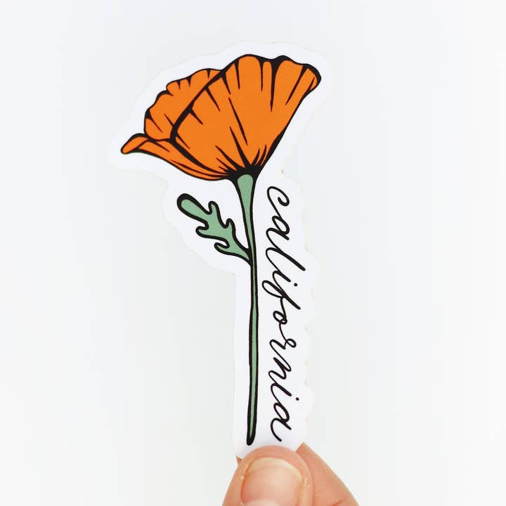 California Golden Blooming Poppy Vinyl Sticker for wholesale by Union Made