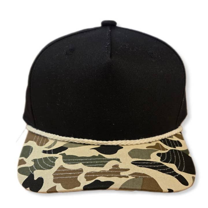 ThatsRad - Wholesale Flat Brim Cap - Unisex - Black Camo Snapback Rope hat