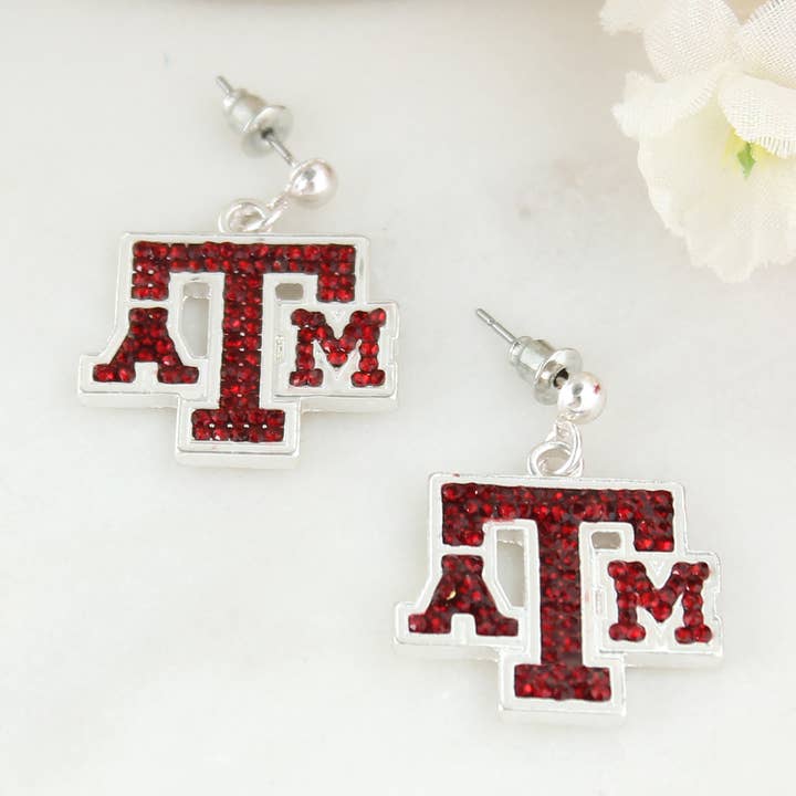 Texas A&M Crystal Logo Earrings for wholesale by Seasons Jewelry