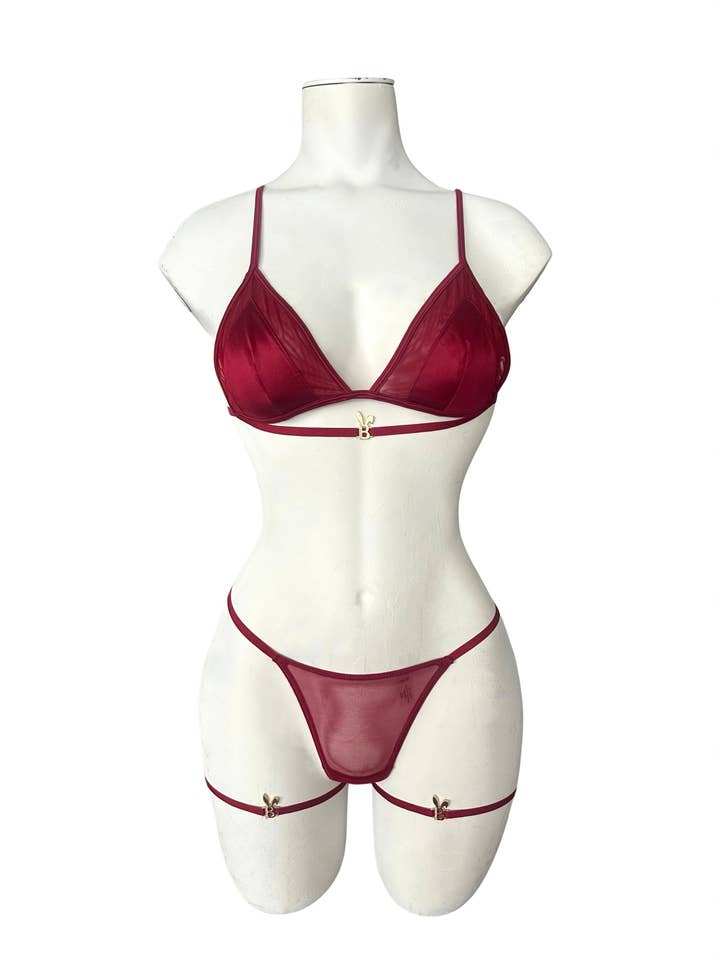 BUNNIES ROOM - Wholesale Lingerie Set - Women's - LINGERIE SET IN RED WINE1