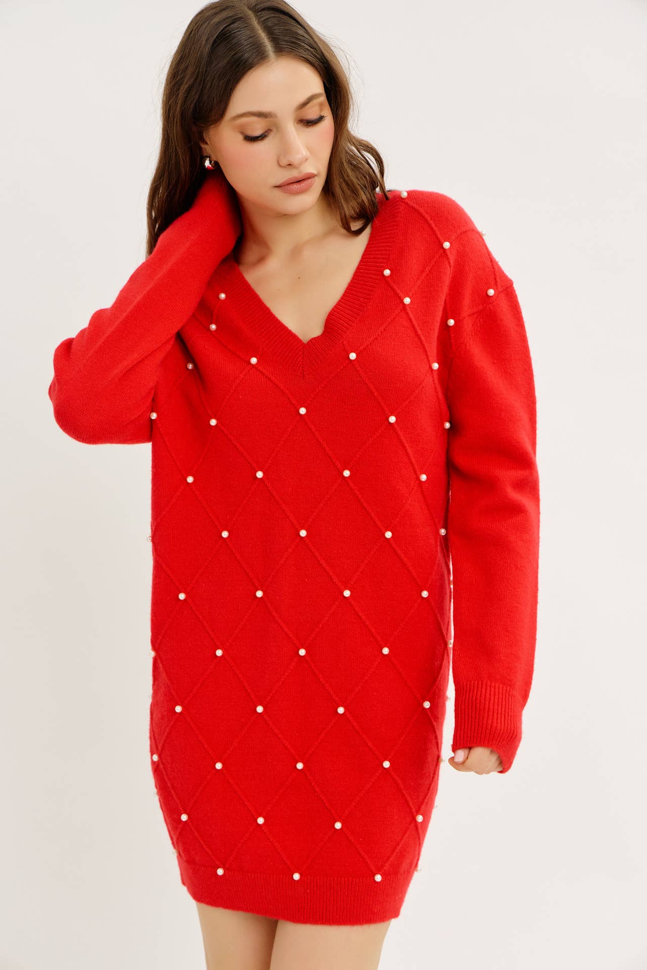 idem ditto - Wholesale Dress - Women's - GLAM MEETS COZY COMFORT PEARL SWEATER MINI DRESS15