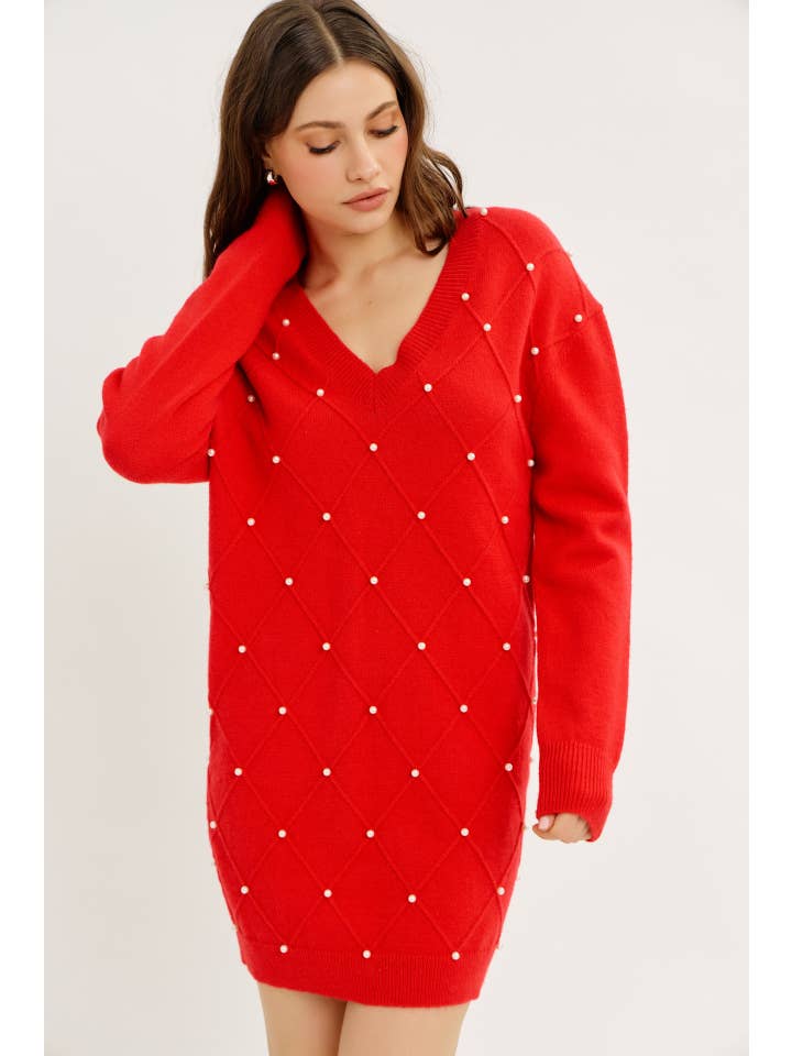 idem ditto - Wholesale Dress - Women's - GLAM MEETS COZY COMFORT PEARL SWEATER MINI DRESS15