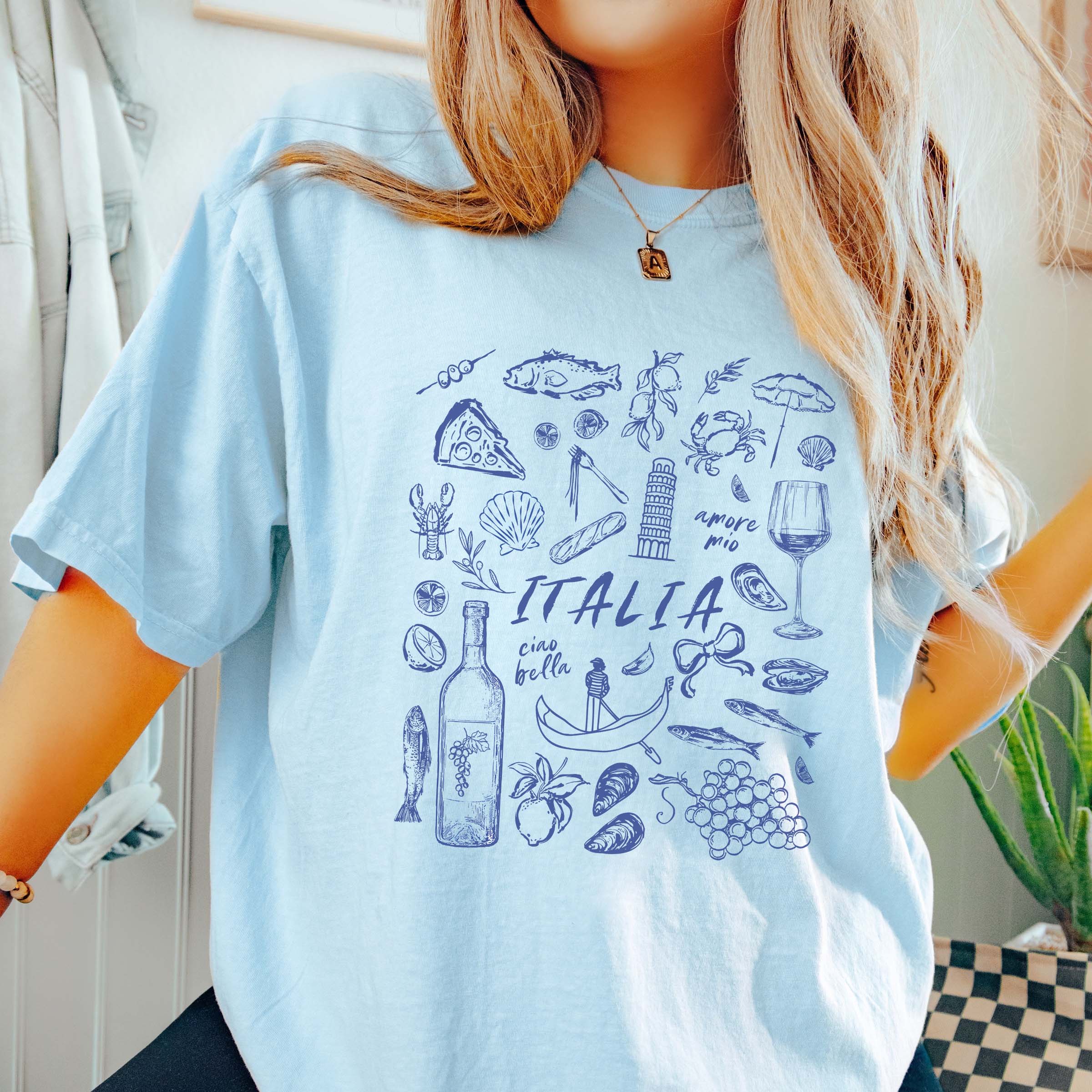 Limeberry Designs - Wholesale Screen Printed T-Shirt - Women's - Italia Blue Collage Comfort Color Tee4