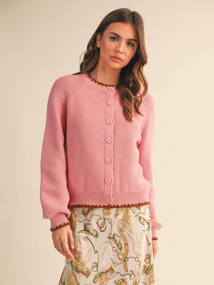 &MERCI - Wholesale Cardigan - Women's - SWEATER CARDIGAN WITH CONTRAST STITCH MSW1108410