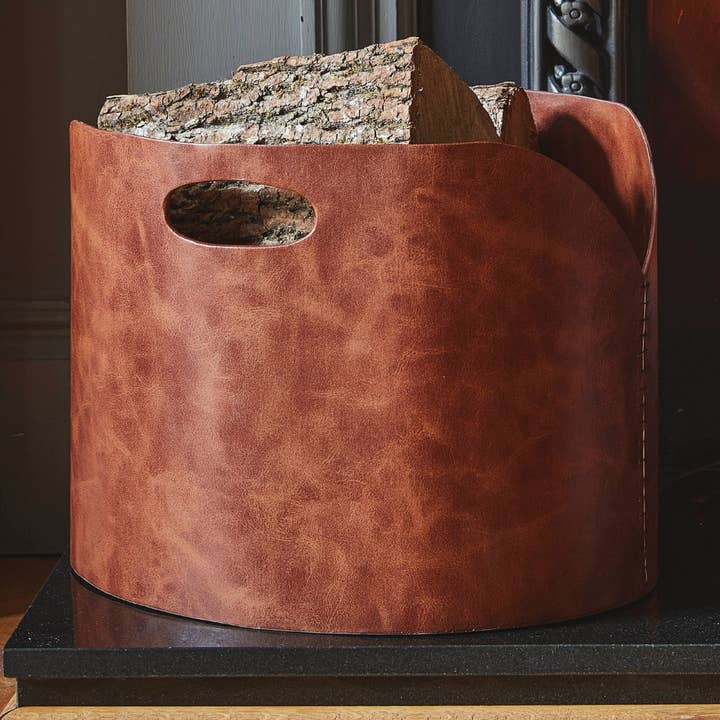Ivyline Faux Leather Log Storage Bucket H30cm W40cm for wholesale by Ivyline