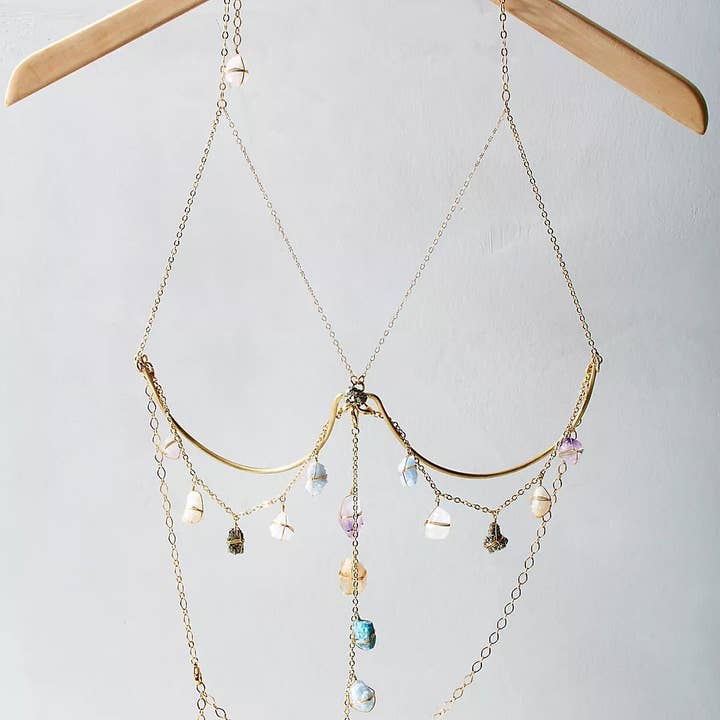 Ariana Ost – wholesale Face/body chain – Dripping Stone Bra Corset Body Jewelry