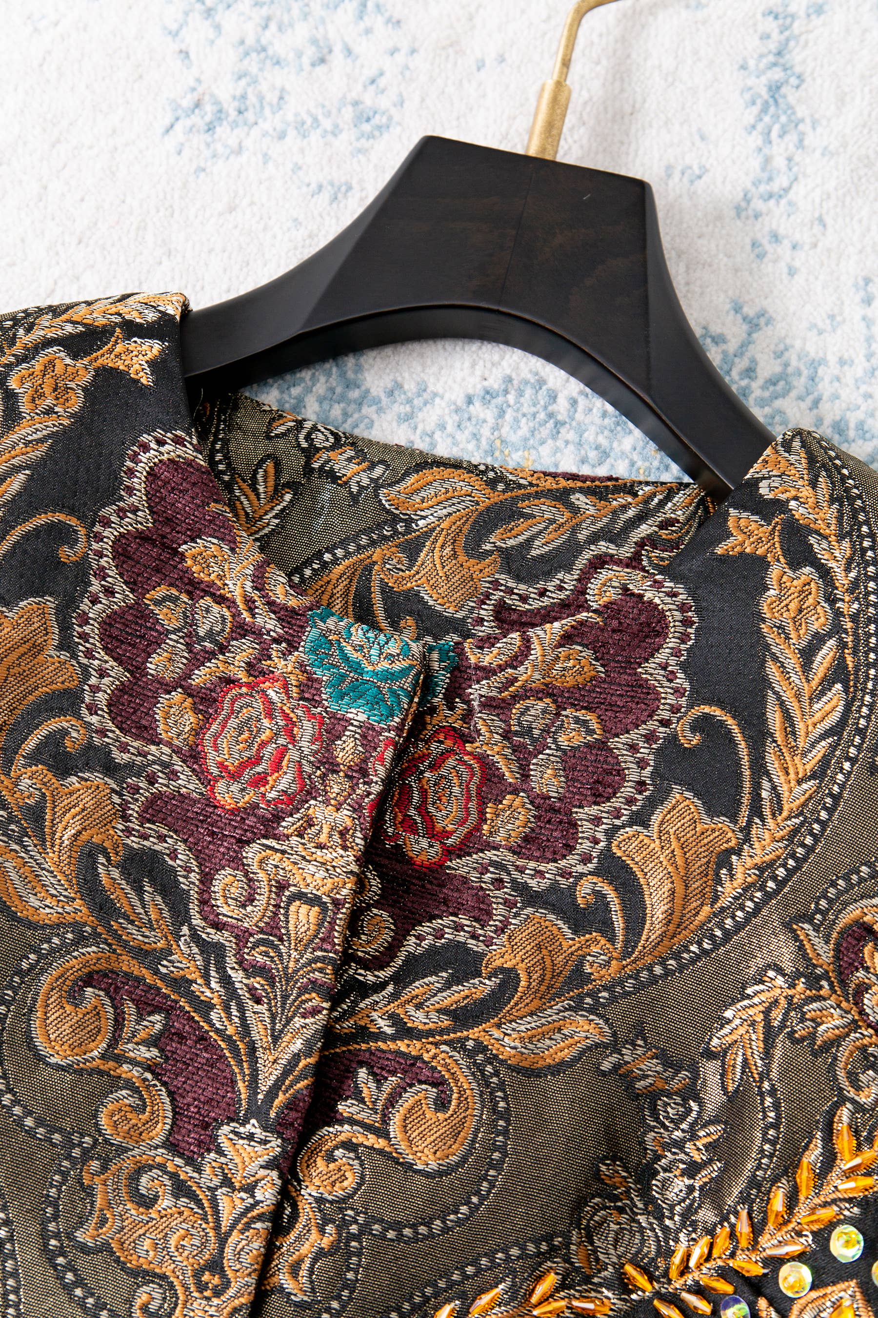 Color as pictures CT177Y Luxury Embroidered Beaded Jacquard Vintage Long Coat for wholesale on Faire3