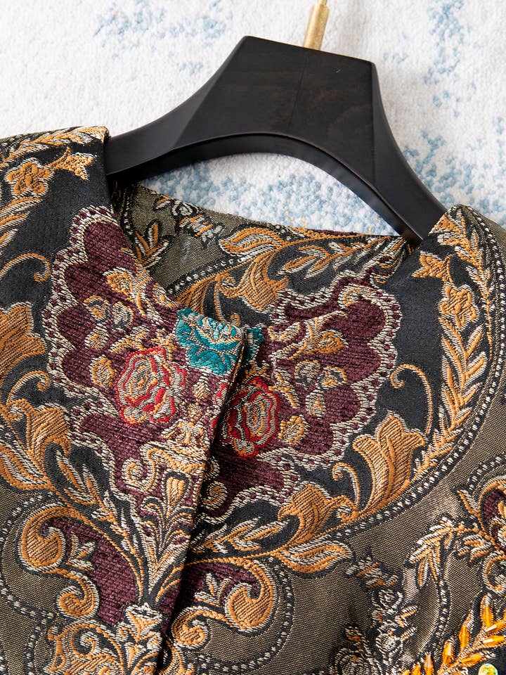 Color as pictures CT177Y Luxury Embroidered Beaded Jacquard Vintage Long Coat for wholesale on Faire3