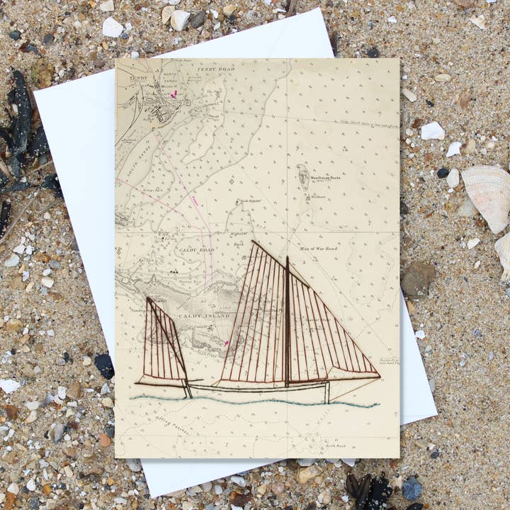 Tenby Lugger Greetings Card for wholesale by NaviStitch