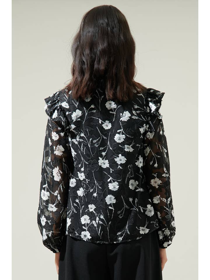 Black White Marilu Floral Ruffle Top for wholesale on Faire