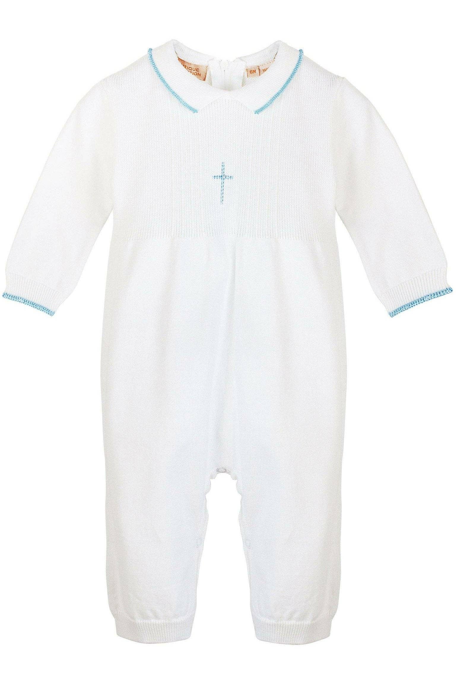 Julius Berger & Carriage Boutique - Wholesale Clothing Set - Baby - Baby Boy Knit Pearl Blue Cross Outfit + Bonnet1