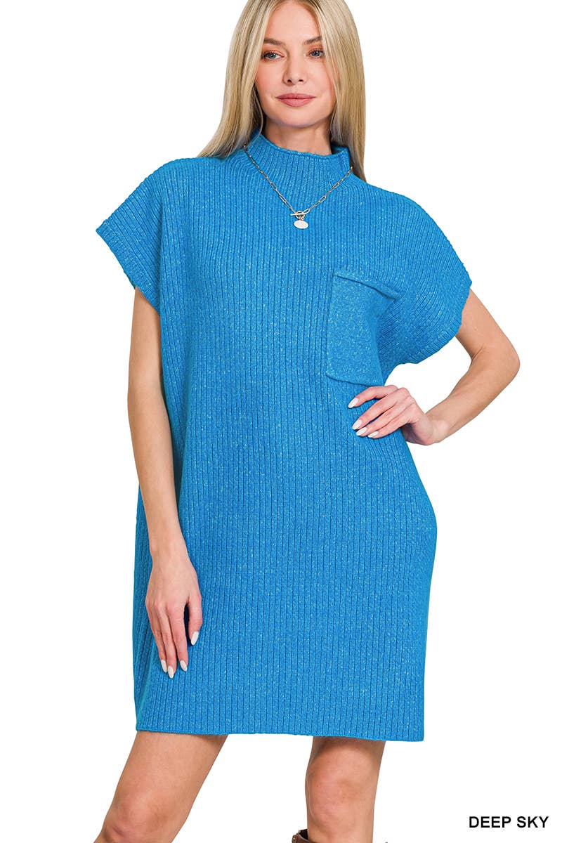 42POPS - Wholesale Dress - Women's - ..SI-26560 Mock Neck Short Sleeve Sweater Dress With Pocket16