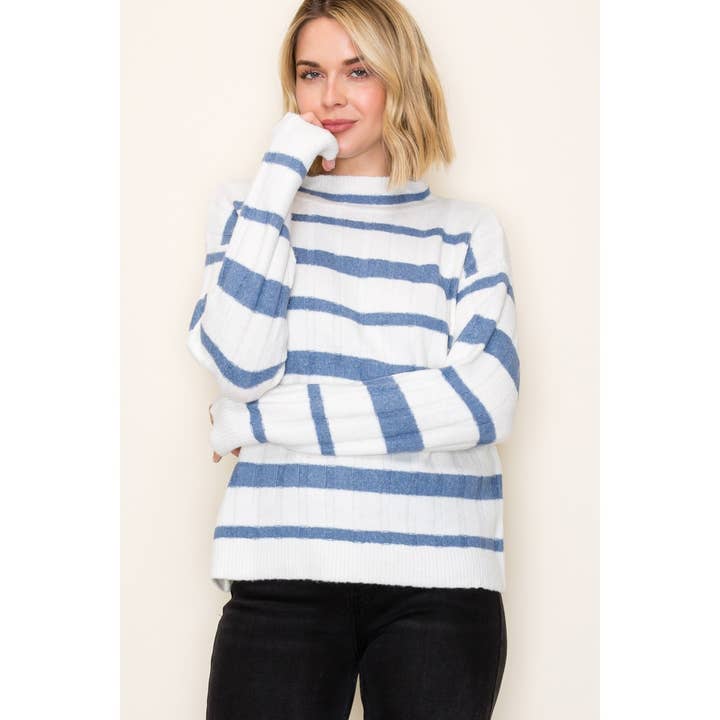 STACCATO - Wholesale Knit Sweater - Women's - RIBBED MOCK NECK STRIPED PULLOVER SWEATER16