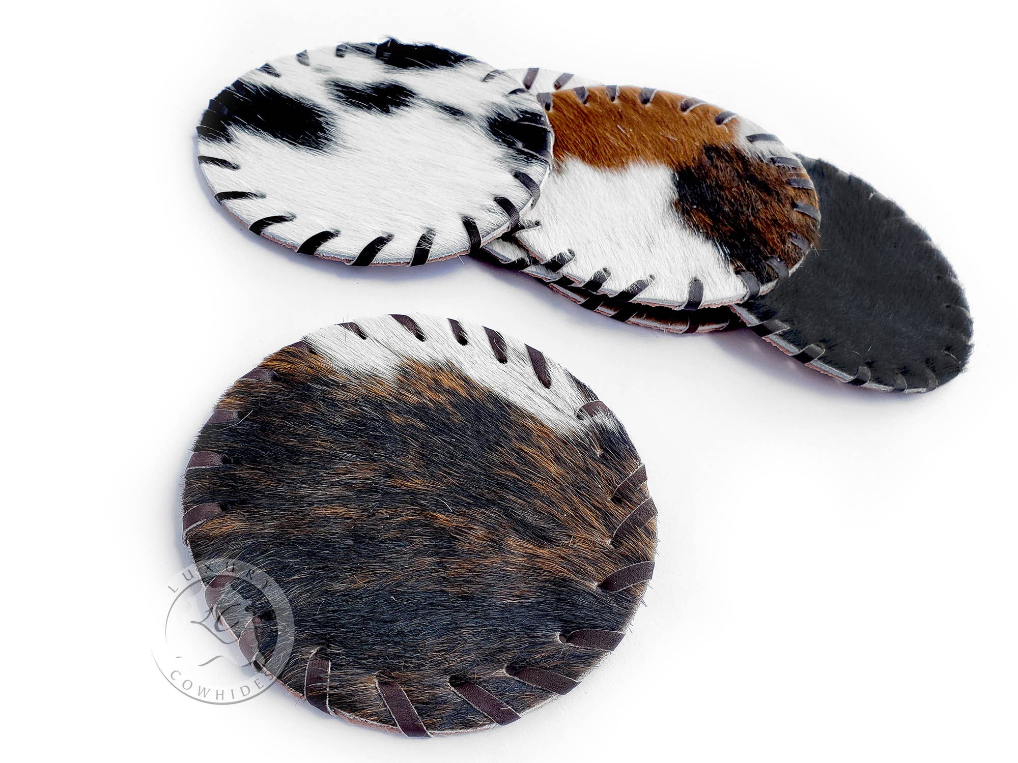 Sunshine Cowhides - Wholesale Onderzetters - Ronde onderzetters van koeienhuid met haar2