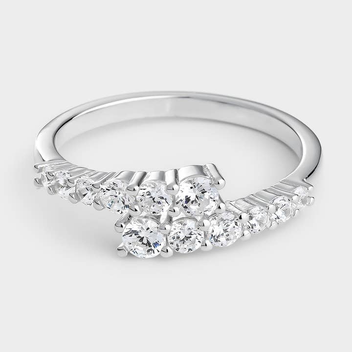 Two-line silver ring with zircons for wholesale by Itemporality